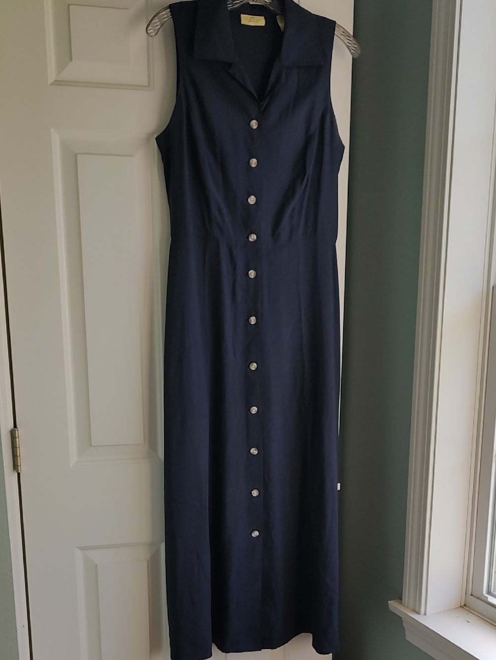 Sleeveless Navy Button-Front Maxi Dress